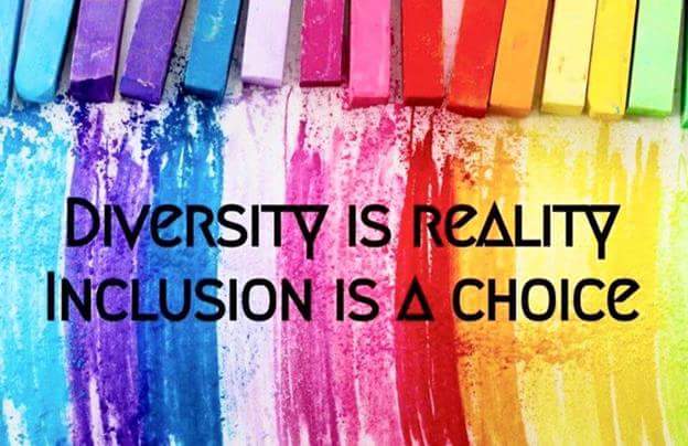 rainbow colors with words of diversity